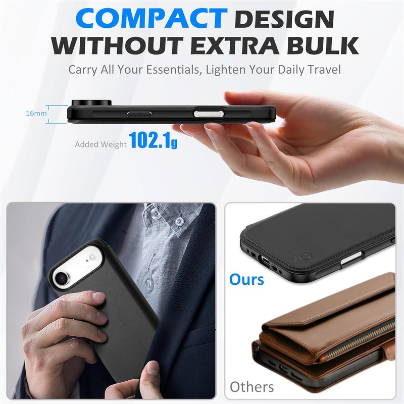 SHIELDON Genuine Leather Slim Wallet Case for iPhone Air 6.5-inch 2025 | Magnetic Closure | Wireless Charging | RFID Blocking Credit Card Holder | Folio Protective Phone Cover | Black - Image 4